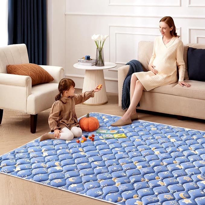 Odorless Premium Foam Baby Play Mat 79" x 59", Soft Microfiber Fabric Crawling Mat for Floor- Comfortable and Hypoallergenic, Non-Slip Cushioned Floor Playpen mat for Infants,Babies,Toddlers