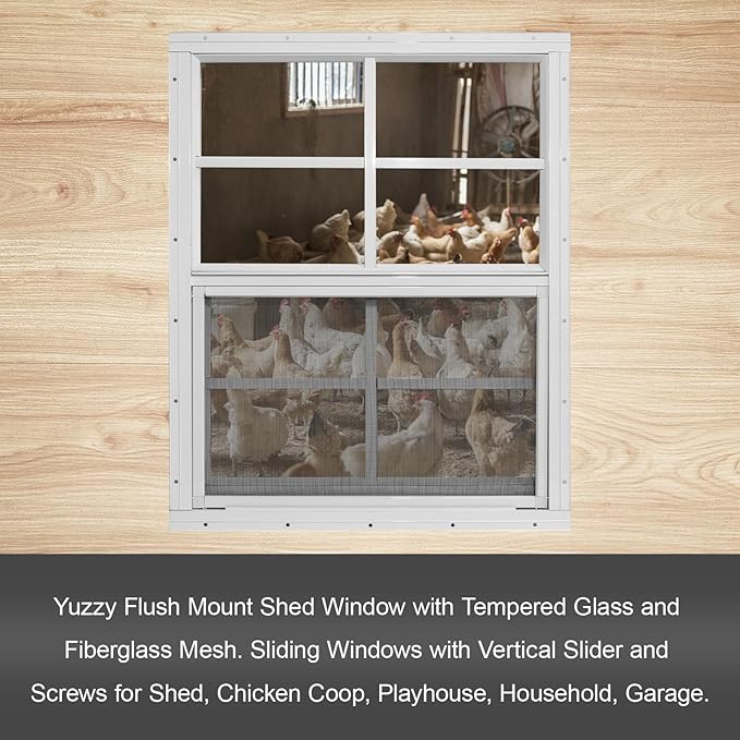 Yuzzy 12" x 18" Shed Windows with Tempered Glass and Fiberglass Screen, 2 Pack Small Sliding Windows for Shed, Chicken Coop, Playhouse, Household, Garage, Barns (White)