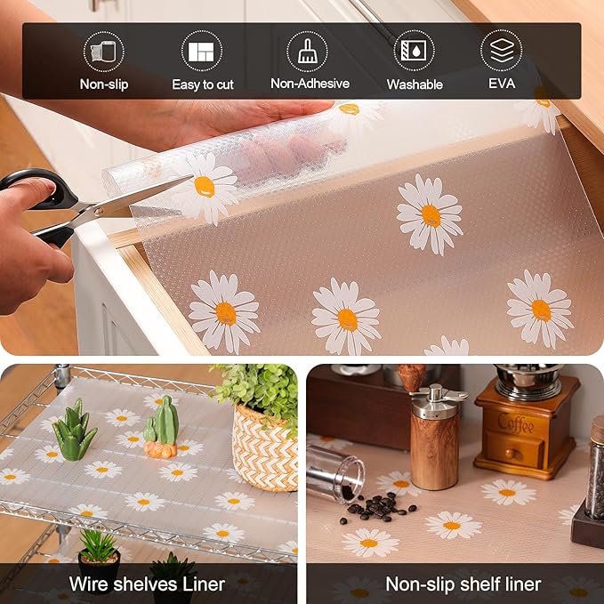 Cooyes Shelf Liner – Premium Non-Adhesive Cabinet & Drawer Liner for Kitchen – Waterproof Shelf Paper with Modern Pattern – Durable EVA Cabinet Mat – Easy to Cut （12" W x 240" L）