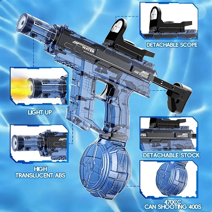 Electric Squirt Water Gun for Adults & Kid, Automatic Water Blaster Toy with Battery Powered, Long Range & High Capacity, Powerful Water Pistol for Outdoor Pool Beach Backyard Play Water Game