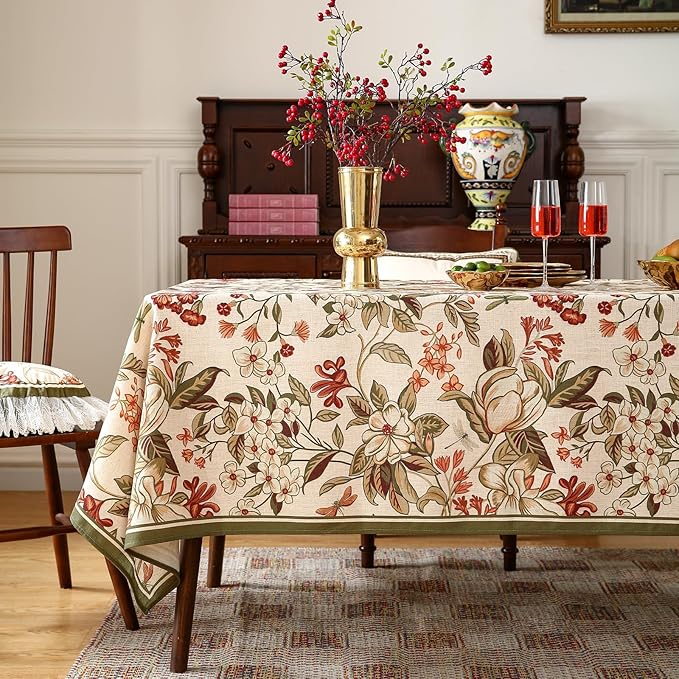 ISAENNE Designer Bohemian Linen Small Square Table Cloth,Colorful Floral Pattern Tablecloth,Wrinkle Resistant Decorative Tablecloths for Dining Thanksgiving Kitchen Party,55"*55"-Grace A