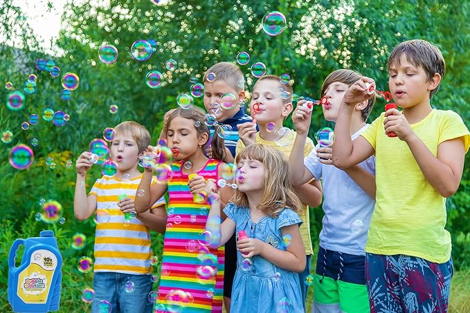 The Dreidel Company Ready Bubble Solution Refill for Bubbles Toys, Up to 2.5 Gallon, Non-Toxic Large 32oz Ready Liquid for Bubble Machine, Guns, Wands, Lawn Mower Toy (12-Pack)