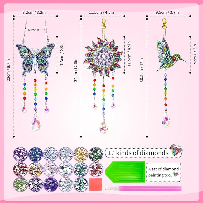 Crafts for Kids Ages 8-12, Birthday Gifts Presents for 6 7 8 9 10 11 Year Old Girls Diamond Painting Kits for Girl Toys Age 5-11 Teen Adults Wind Chimes Crystal Window Suncatcher for Home Garden Decor
