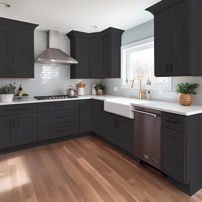 Wall-Mounted Cabinet – Solid Wood Shaker Style Medicine Cabinet with Adjustable Shelves & Soft-Close Doors for Bathroom, Kitchen, and Office Storage (Charcoal Black, 42" W x 12" D x 36" H)