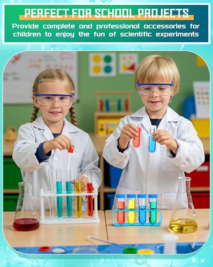 Unittype 6 Set 66 Pcs White Kids Lab Coats Bulk Children Girl Doctor Scientist Costume Lab Coat Goggles Test Tube Eyedropper(S)