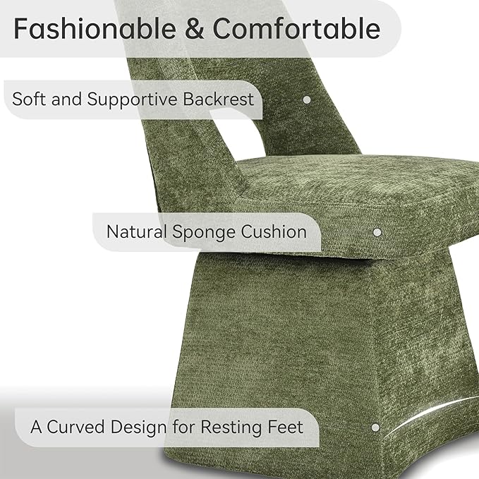 VKNOW Upholstered Swivel Dining Chairs Set of 2, Modern Dining Room Chairs with Open Back, Chenille Fabric Kitchen Chairs for Dining Room, Living Room, Bedroom, Vanity, Green