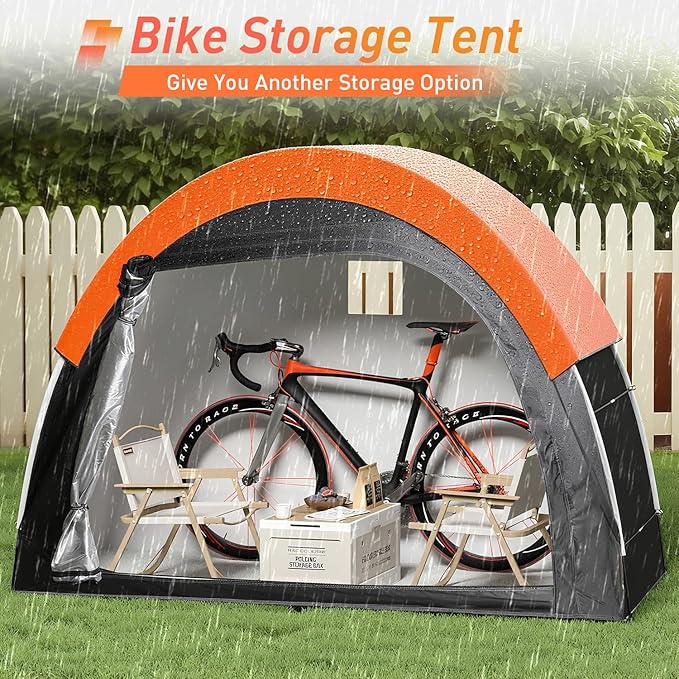 Upgraded Bike Tent with Rain Cover, Portable Outdoor Storage Shed for 2 Bikes, 210D Oxford Fabric PU4000 Waterproof, Bike Shed/Bike Cover for Motorcycles, Garden Tools, Lawn Mower