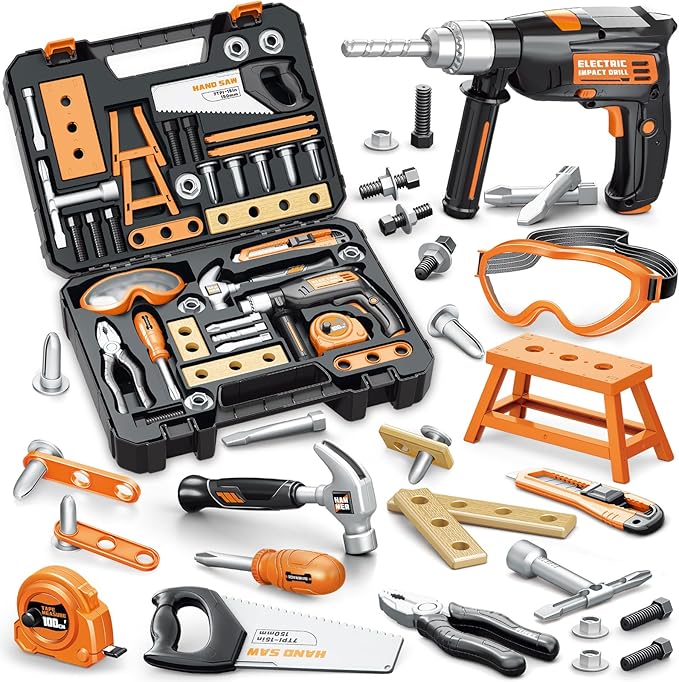 OCHIDO Kids Tool Set with Tool Box & Electronic Toy Drill, 41PCS Toddler Tool Set Kids Construction Toys for Ages 3,4,5,6,7,8, Kid Tools Boy Toys for Boys Christmas Birthday Gifts
