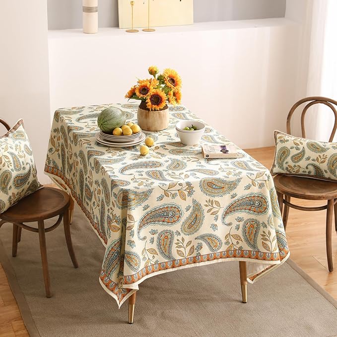 patdrea Designer Vintage French Long Rectangle Table Cloth,Italian Floral Wrinkle Free Farmhouse Tablecloth,Decor Table Cover for Kitchen Dining,Christmas,Tea Party,Thanksgiving,63"x87"-Lysaniya