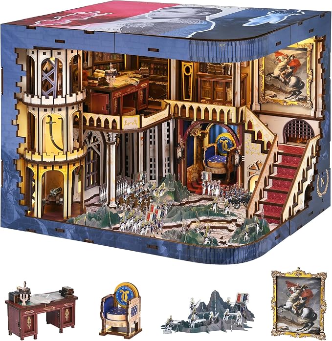 CCCDF Book Nook Kit - 3D Wooden Puzzle for Adults, Teens, DIY Miniature Dollhouse Kit Booknook Tiny House Bookshelf Decor, Gifts for Family, Friends (Napoleon)