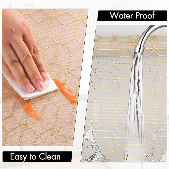 Cooyes Shelf Liner, Non Adhesive Drawer and Cabinet Liner, EVA Washable Oil-Proof Shelf Paper for Kitchen Cabinets, Refrigerator, Storage, Desks with Modern Pattern