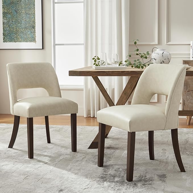 VKNOW Modern Dining Chairs Set of 6, Faux Leather Upholstered Dining Room Chair Kitchen Chairs, Farmhouse Dinner Chair for Kitchen Dining Room, Beige