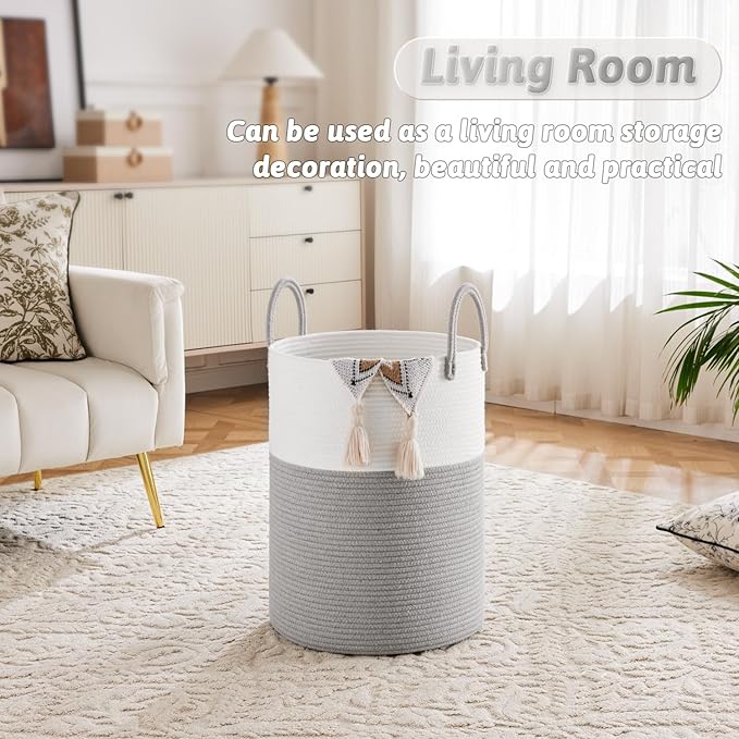 Laundry Basket,Woven Cotton Rope Laundry Hamper,40L for Decorative Storage of Dirty Clothes,Toys and Blankets in Bathroom,Baby Room and Living Room