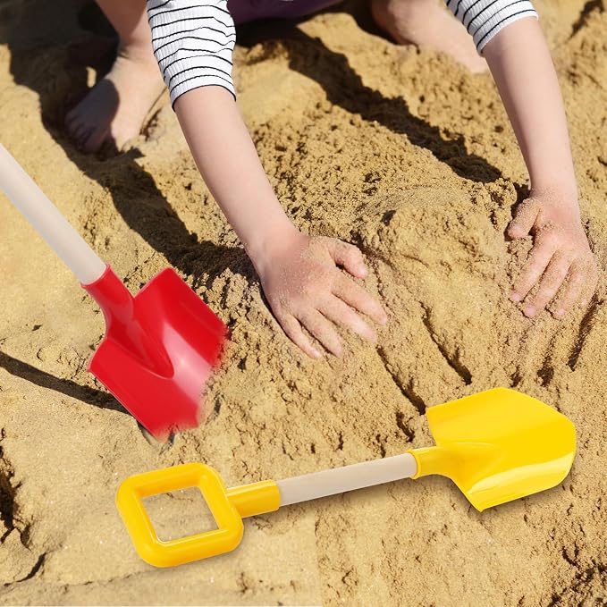 Honoson 12 Pack 16 Long Beach Spades Sand Shovels Toys Gardening Tools Sets Sandbox Sturdy Scoop Durable Wood Handle ABS Plastic Spade for Garden Sand Snow Backyard Summer Favors (Bright Color)