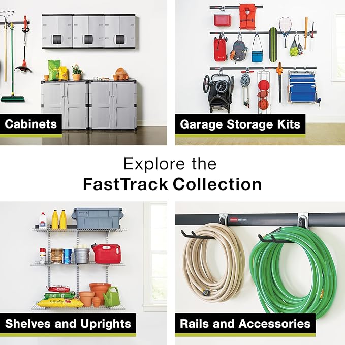 Rubbermaid FastTrack 2-Handle Hook (S Hook) Mounted Garage Storage and Space Saving Organization System Metallic Powder-Coated Steeel for Rakes/Brooms/Toys/Ladders