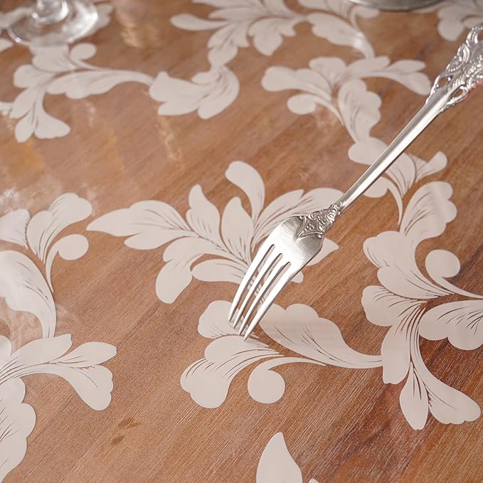 Waterproof Clear Table Cover Protector Vinyl Rectangle Table Cloth Oil Spill Proof Wipe Clean Plastic Tablecloths for Dining Tables (Scroll Grass, 60 x 120 Inches)