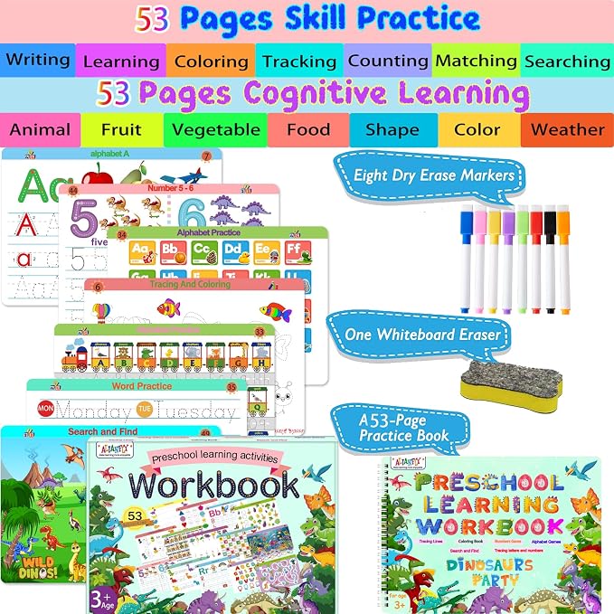 ALIANFLY Preschool Learning Activities Educational Workbook - Toddler Prek Montessori Handwriting Practice Activity Tracing Toys Busy Book for Kids, Autism Learning Materials and ABC Learning Book