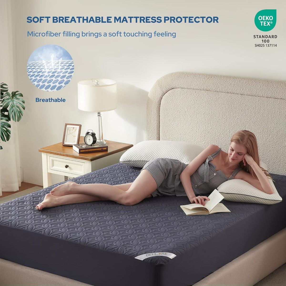 BEDLORE Waterproof Mattress Protector, Full Size Mattress Pad with Deep Pocket 6"-15" Depth, Soft Dirt-Proof Double Bed Mattress Cover for Bedroom, College Dorm, Hotel (Navy Blue)