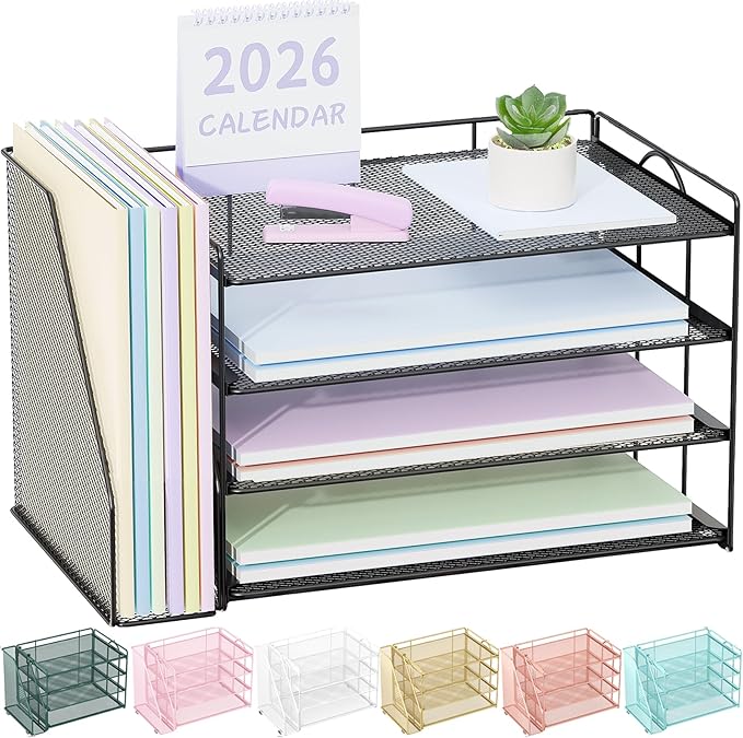 Spacrea Desk Organizers and Accessories, Paper Organizer for Desk with File organizer, Desk Accessories & Workspace Organizers for Catalog & Reference Racks (Black)