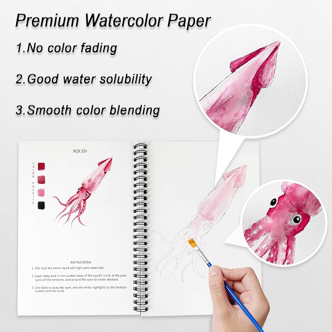 Watercolor Workbooks, 16 Colors Water Color Books Paint Set for Adults, Watercolor Coloring Book for Beginners, Water Color Workbook, 15 Beautiful Paintings for Beginners (Ocean Animals)