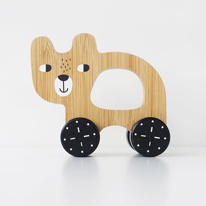 Wee Gallery Bear Push Toy, Rolling Toy, Classic Motion Toys for Child Motor Skills, Balance, Roll Along Play, and Animal Nursery Decor (Baby, Toddler, Kids)