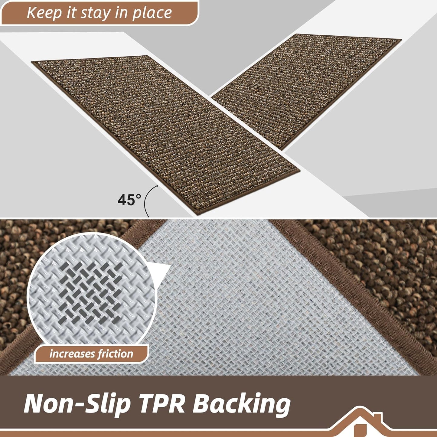 BEQHAUSE Kitchen Rugs and Mats 2PCS, Non-Slip Kitchen Mats for Floor, Absorbent and Stain Resistant Kitchen Runner, Machine Washable Rugs for Kitchen, Laundry & Sink, 20"x32"+20"x48", Brown