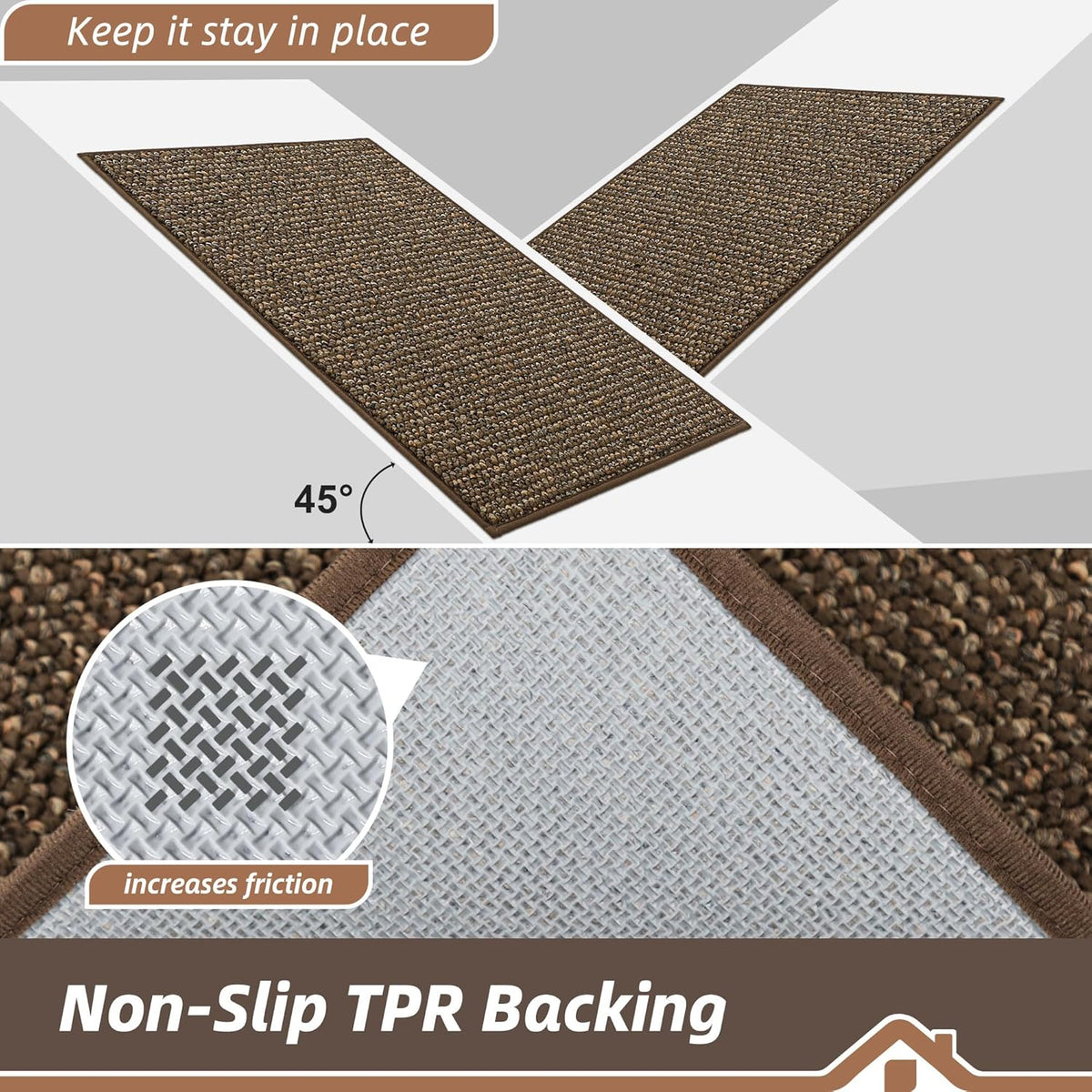 BEQHAUSE Kitchen Rugs 32"x48", Non-Slip Kitchen Mats for Floor, Super Absorbent and Stain Resistant Kitchen Rugs, Machine Washable Rugs for Kitchen, Hallway, Laundry & Sink, Brown