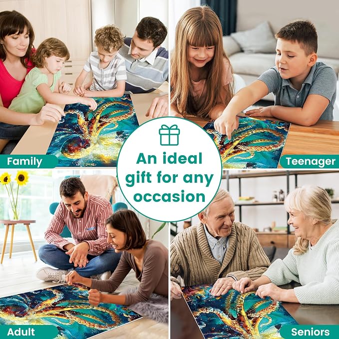 300 Piece Puzzle for Adults, Jigsaw Puzzle, Ocean Sailboat Octopus Jigsaw Puzzles, Funny Family Game and Learn About The Beauty of The Ocean, Friends Family Activity Game Nights Gifts, 20.5x15 in