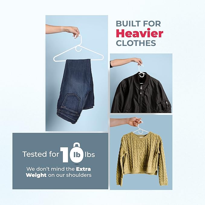 Neaties Heavy Duty Clothes Hangers 50+ Pack (72 Count) – Made in The USA – 8lb Capacity Plastic Hangers for Adult Clothing – Durable for Pants, Coats, Jackets, or Jeans – White