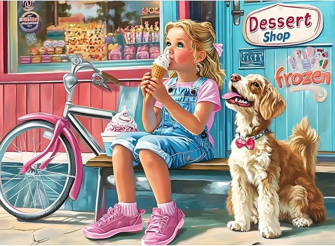 300 Pieces Ice Cream Puzzles for Adults - Puzzles for Kids Ages 6-8 8-10 10-12 - Large Piece Dog Jigsaw Puzzle - Dessert Shop Puzzle for Friends Family Activity Game Nights Gifts