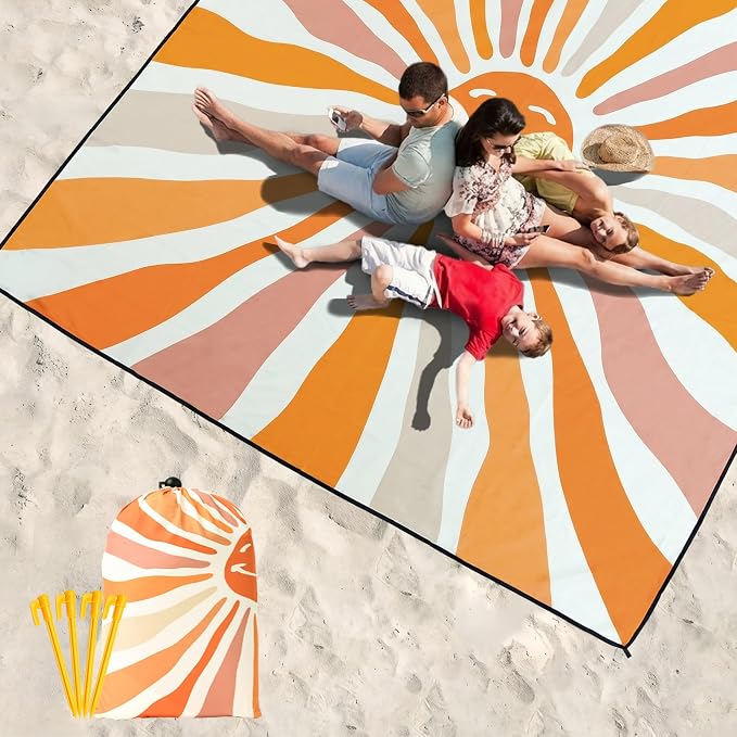 HIHOHO Beach Blanket Waterproof Sandproof Extra Large Beach Mat 79" X 83"/120"x108"for 1-8 Adults Quick Drying Durable Outdoor Picnic Mat for Beach Travel Camping Hiking