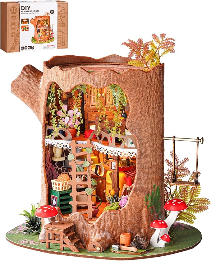 Rolife DIY Miniature House Kit for Adults, Mini Wooden Dollhouse Kit, Tiny House Diorama Building Kits-Birthday Christmas Craft Hobbies Gift for Teens Kids (Fairytale Tree House)