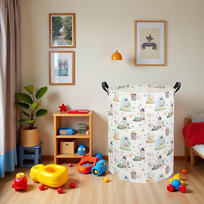 HIYAGON Kids Baby Laundry Basket Boys Baby Laundry Hamper Dirty Clothes Organizer Toy Storage Bin Nursery Hamper for Bedroom Room Decor(Farm)