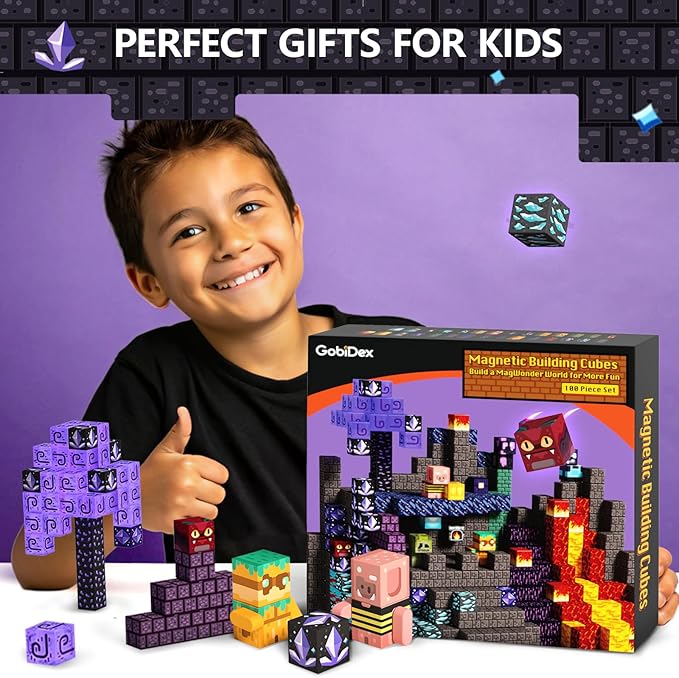 GobiDex 200PCS Magnetic Blocks Kids Building Toys for Boys Girls 3+, Game-Based Build MagWonder with Magnet Construction Toys, STEM Sensory Gift for Birthday