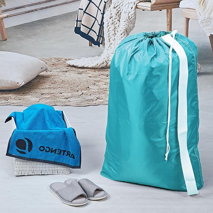 HOMEST XL Nylon Laundry Bag with Strap, Large Dirty Garments Organizer, Easy Fit a Hamper or Clothing Basket, Can Carry Up to 4 Loads of Clothes, Sky Blue