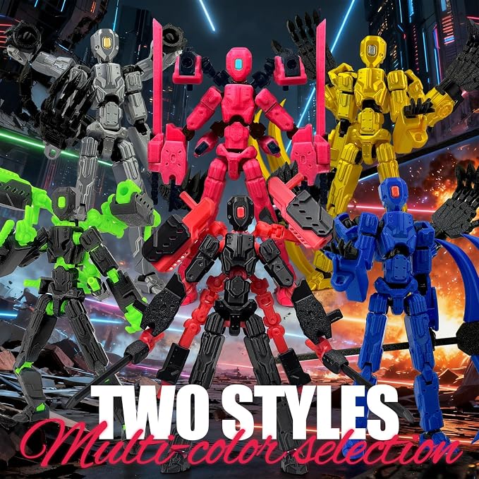 T13 Assembly Completed Action Figure Set, Multi-Jointed Movable 3D Printed Robot Toy, Cool Desktop Decoration Collectible Gift for Game Lovers (Gold and Gery)