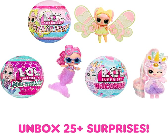 LOL Surprise Tots Just Add Water 3-Pack with 3 Make-Your-Own Fantasy Dolls and 25+ Surprises to UNbox Including Mermaid, Fairy, and Unicorn Dolls and Magical Crafts – Great Gift for Kids Ages 4+