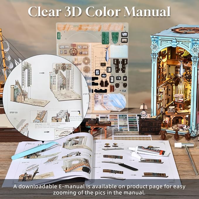 MiniCity Book Nook Kit, DIY Dollhouse Booknook, Book Nook Miniature Kit for Bookshelf Insert Decor Crafts for Adults Teen Halloween, 3D Wooden Puzzle with Led Light (Hemingway House)