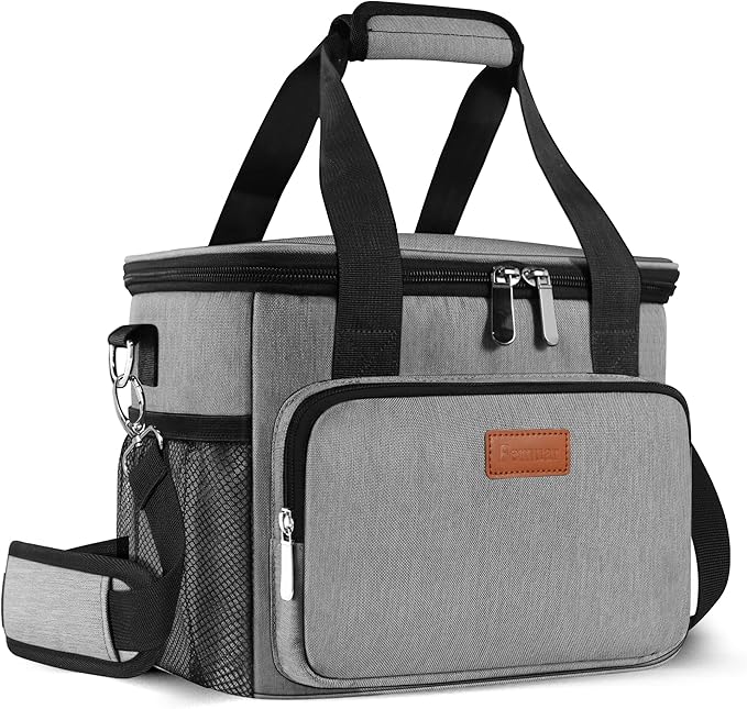 Femuar Lunch Bags for Women/Men, Insulated Lunch Bag for Work Office Picnic - Large Lunch Cooler Bag Leakproof Lunch Box with Adjustable Shoulder Strap for Adults - Grey (15L)