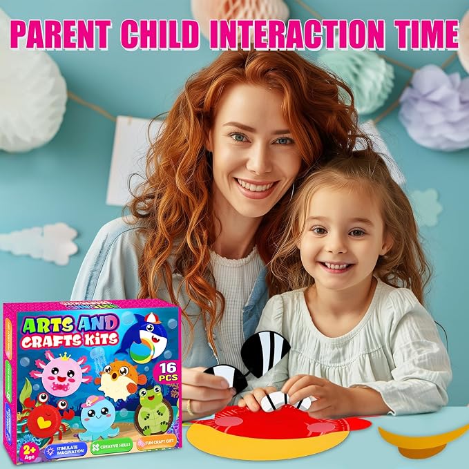 16 Pack Arts and Crafts for Kids, Toddler Crafts Animal Paper Plate Art Kit Gift for 3 4 5 6 Year Old Boys Girls DIY Kids for Birthday Party Favor Preschool Classroom Party Games