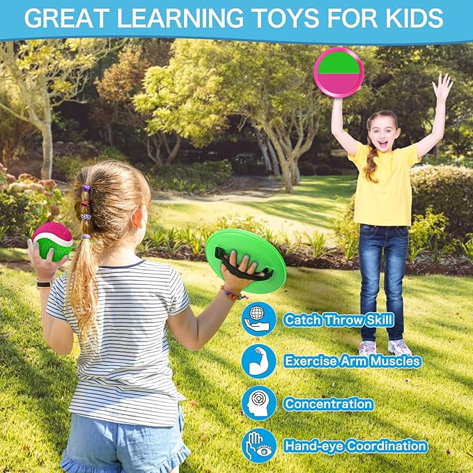 Outdoor Toys for Kids Ages 3-5, 4-8, 8-12 - Ball Catch Game for 3 4 5 6 7 8 -12 Year Old Boys Girls, Outside Toss Game Set for Beach, Pool, Yard - Toddlers Birthday Gifts Easter Basket Stuffers(6Pcs)