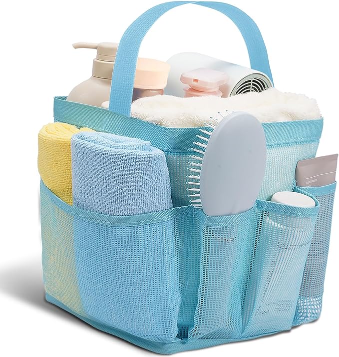 Shower Caddy Portable for College Dorm Room Essentials for Girls with 9 Pockets,Large-Capacity Shower Basket,Quick Dry Toiletry Tote Bag for Women,Outdoor Gym,Travel,Swim,Beach Camping Essentials-Blue
