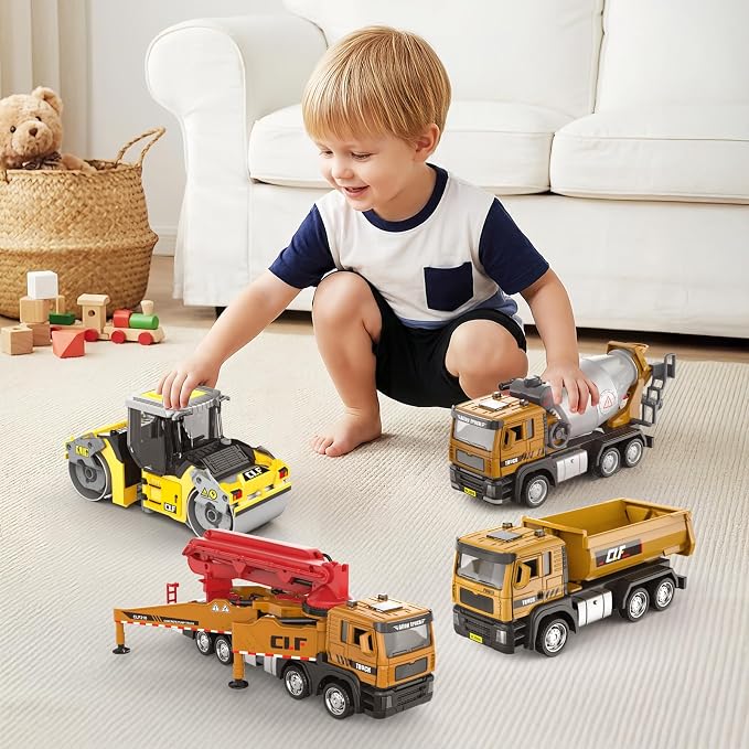 1:50 Die-Cast Concrete Mixer Truck Toy, Pull-Back with Lights Sounds, Rotating Mixing Drum, Opening Doors, with Simulated Gravel, for Kids 3-9