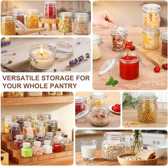 Glass Jars with Airtight Lids, 26oz Glass Storage Jars Set of 6, Thick Food Storage Containers for Pantry Organization, Kitchen Counter, Coffee, Pasta, Cereal