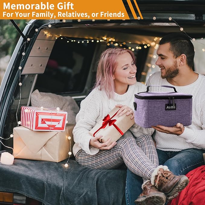 Aotto Portable Electric Lunch Box Food Heater, 12V/24V/110V 3-in-1 Car Food Warmer Heated Lunch Box for Adults, Cook, Reheat & Keep Meals Warm for Car, Truck, Travel, Work, Home - Purple