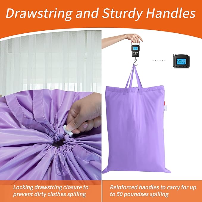 Polecasa Heavy Duty Large Laundry Bag with 130gsm Tear Resistant Fabric and Handles, Easy to Carry Durable Dirty Clothes Drawstring Bag, Perfect for College Dorm, Travel, 2 Pack 28”x36”,Purple