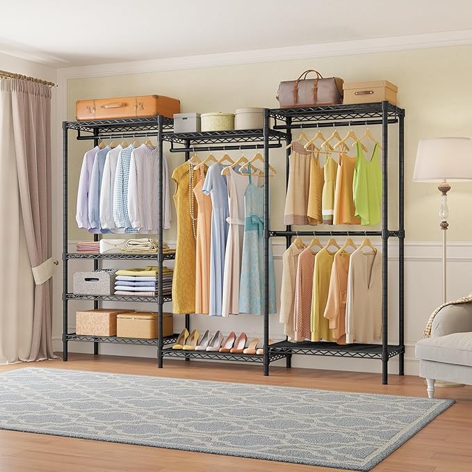 VIPEK V5 Plus Large Portable Closet Rack Freestanding Wardrobe Closet, Multi-Functional Clothes Rack Heavy Duty Metal Clothing Rack for Hanging Clothes, 85.4" L x 15.7" W x 76.4" H, Black