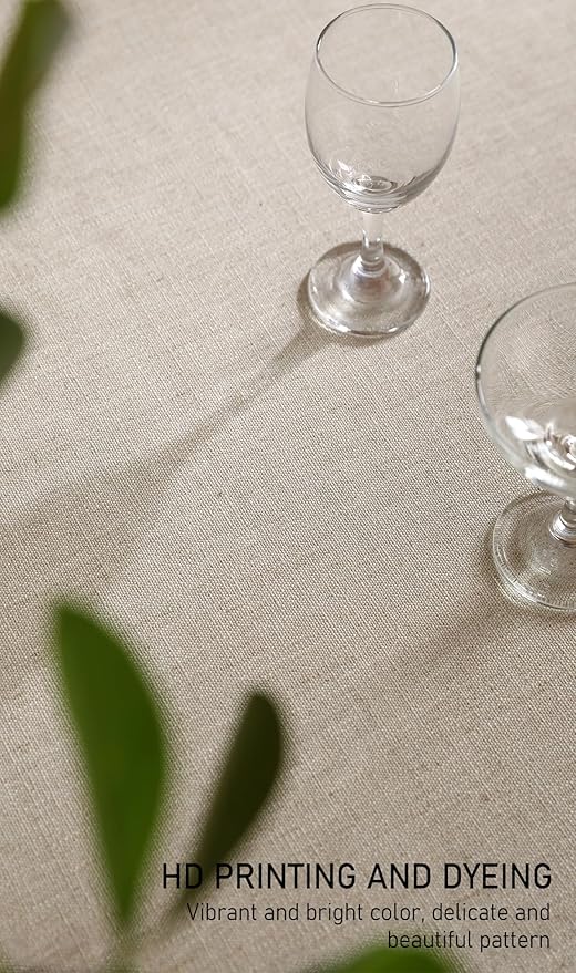ISAENNE Designer Christmas Linen Long Rectangle Tablecloth,Light Beige Western Table Cloth,Wrinkle Resistant Decor Tablecloths for Dining Thanksgiving Kitchen Christmas,63"*94"-Carol G