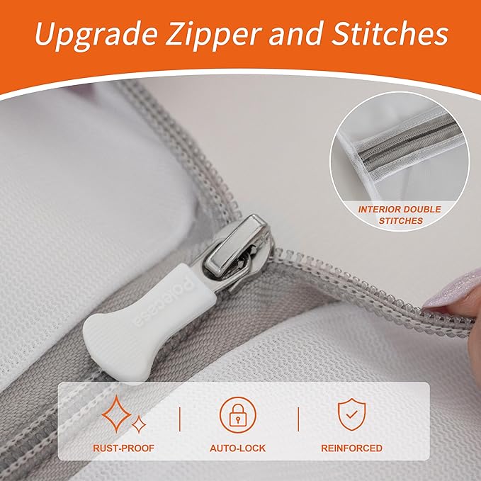 Polecasa 2Pcs 24 x 24 Inches Extra Durable Fine Mesh Laundry Bags with Sturdy Zipper for Delicates, Extra Large Laundry Room Essentials for College, Dorm (2 X-Large)