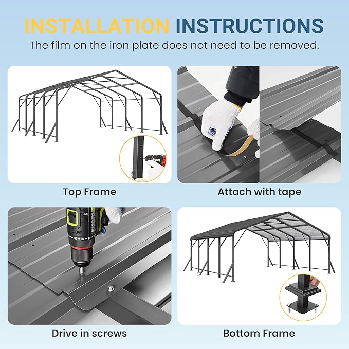 20x20 FT Metal Carport with Updated Roof & Enhanced Base, Heavy Duty Canopy Carport Garage, Vertaile for Car, Truck, Boat, Tractors, Party, Grey